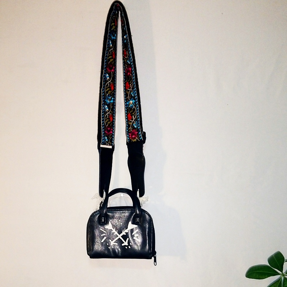 Upcycled DIY painted bag w/guitar strap